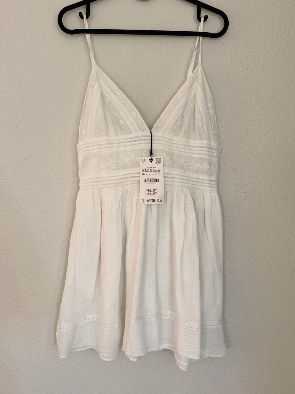 Zara White Lace-Trim Spaghetti Strap Mini Dress